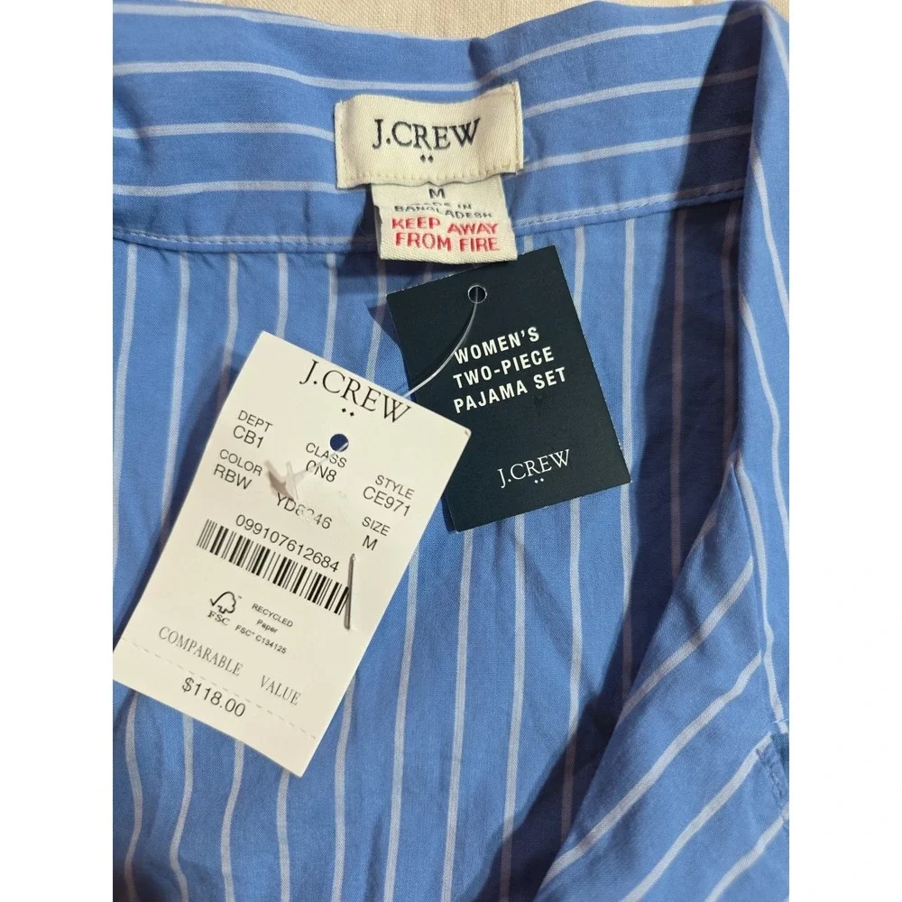 J.Crew Womens Medium Cotton Sleepwear Short Sleeve Pajama Top Blue White Stripes